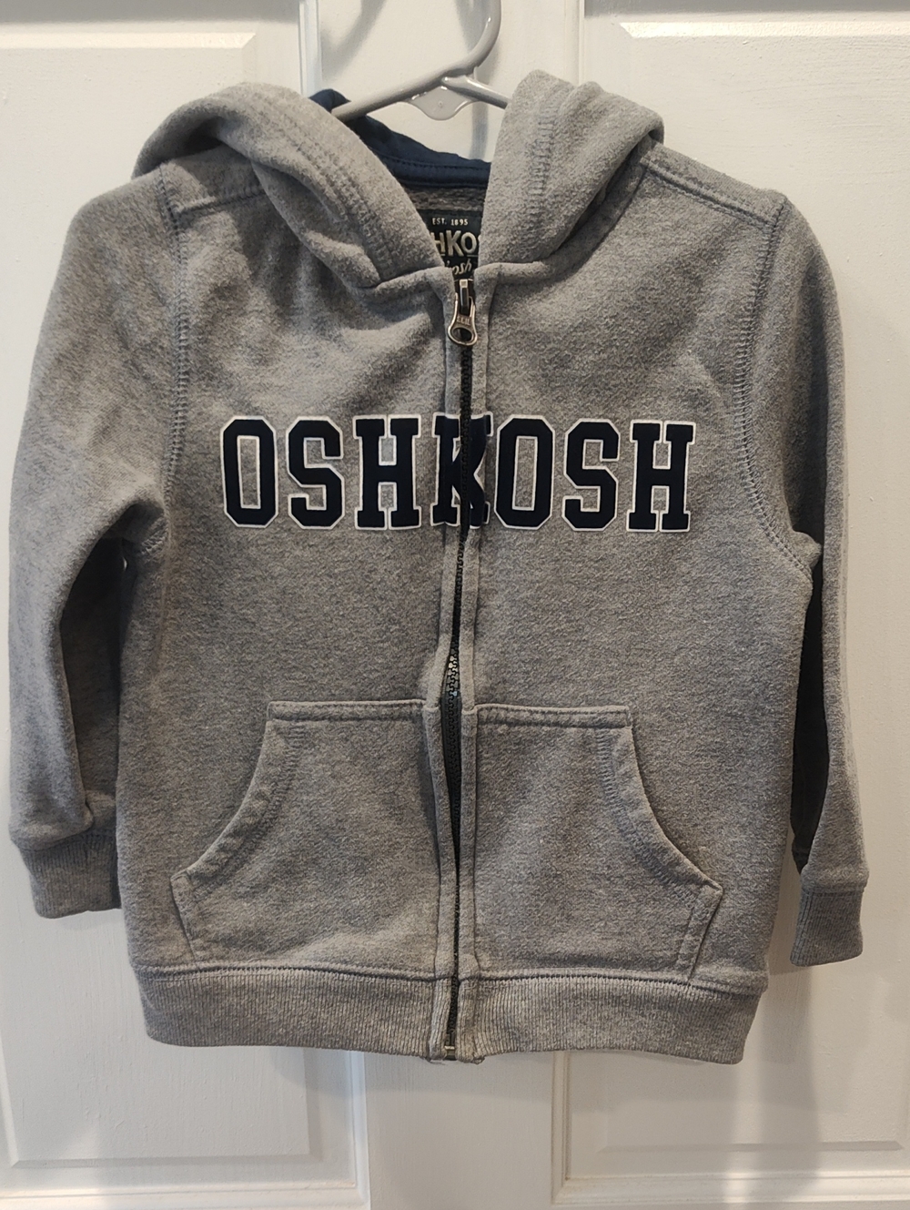OshKosh B'gosh Heather Gray Zip Hoodie with Navy Logo